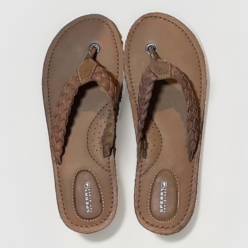 Sperry Top Sider Braided Thong Sandal Tan Leather Strap Flip Flop M Size 7M